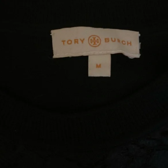 Tory Burch Black Lace and Knit Sweater Top Size Medium - Picture 6 of 11